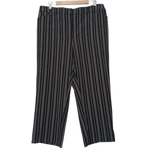 Chico's Crop Pants Wide Leg Black White Striped Stretch Knit Work Travel NWT